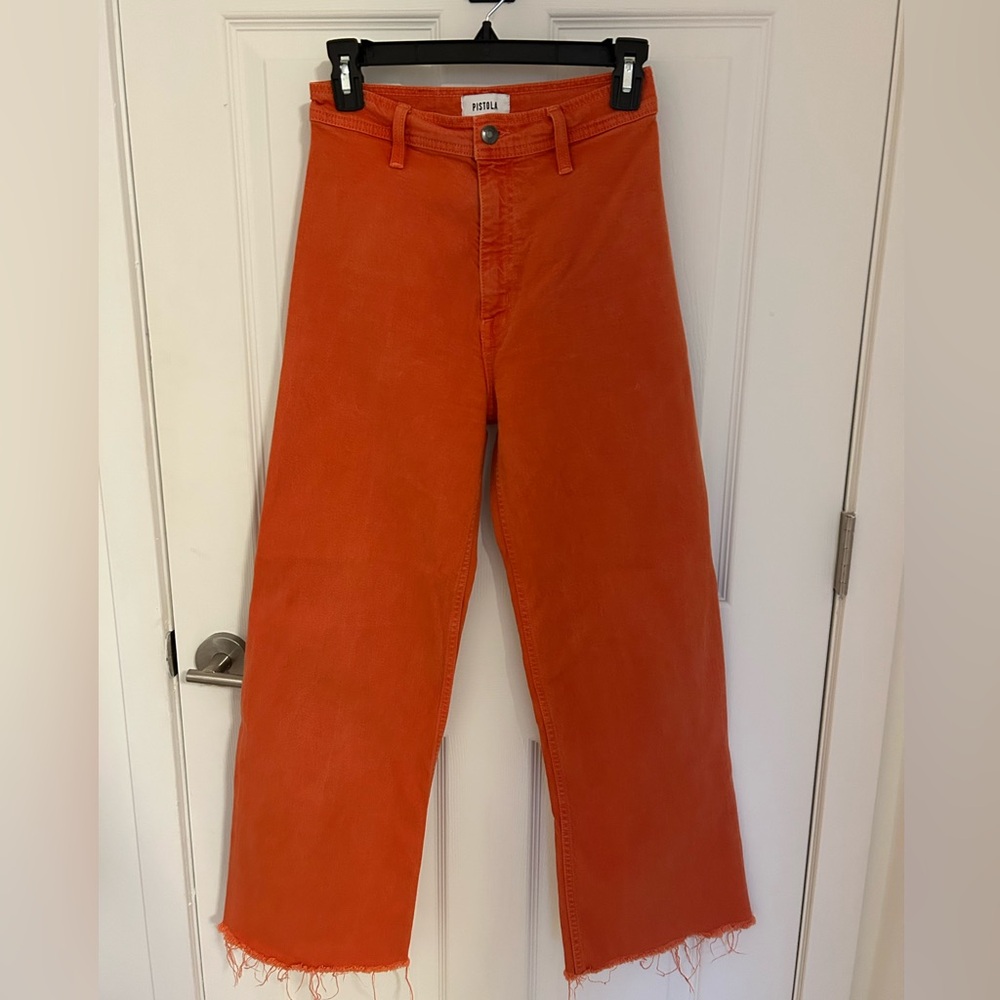 Pistola Penny High Waisted Red/Orange Frayed Hem Pants
